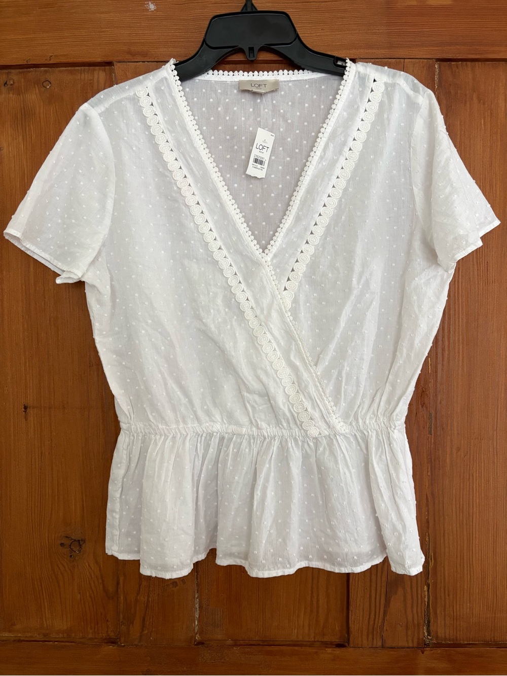 NWT LOFT White Eyelash Eyelet Cotton Peplum Blouse Crochet Trim M - Picture 8 of 8